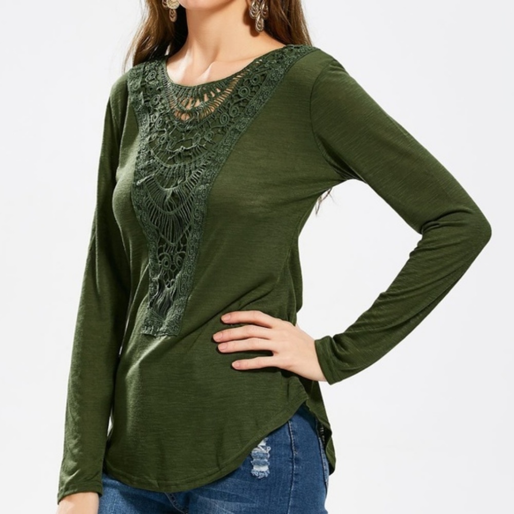 Boho Hunter Green Embroidered Long Sleeve Tunic - Picture 2 of 7